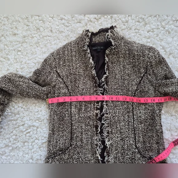 Lafayette 148 Tweed Fringe Jacket US 6 Brown Tan Academic Classic Chic Blazer - Picture 10 of 13